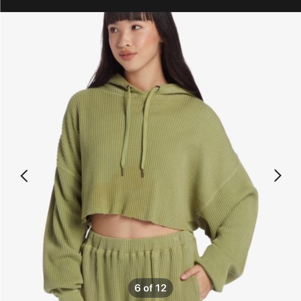 ROXY Off Duty Cropped Hoodie, XS, NEW, thermal waffle Green